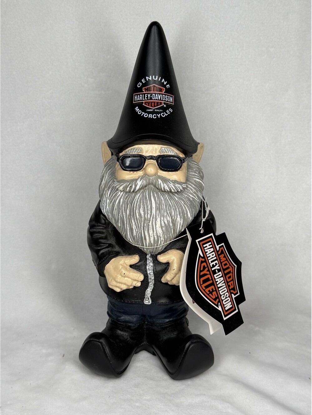 Harley-Davidson Bearded Biker Garden Gnome In Leather Jacket - 10.5” Tall NWT